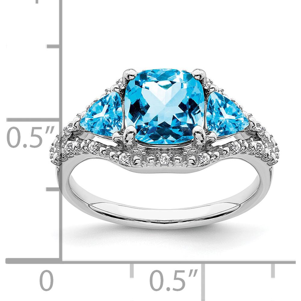 10K White Gold 3 Stone Swiss Blue Topaz and Diamond Ring - 2.25 Carat Total Gemstone Weight by 0