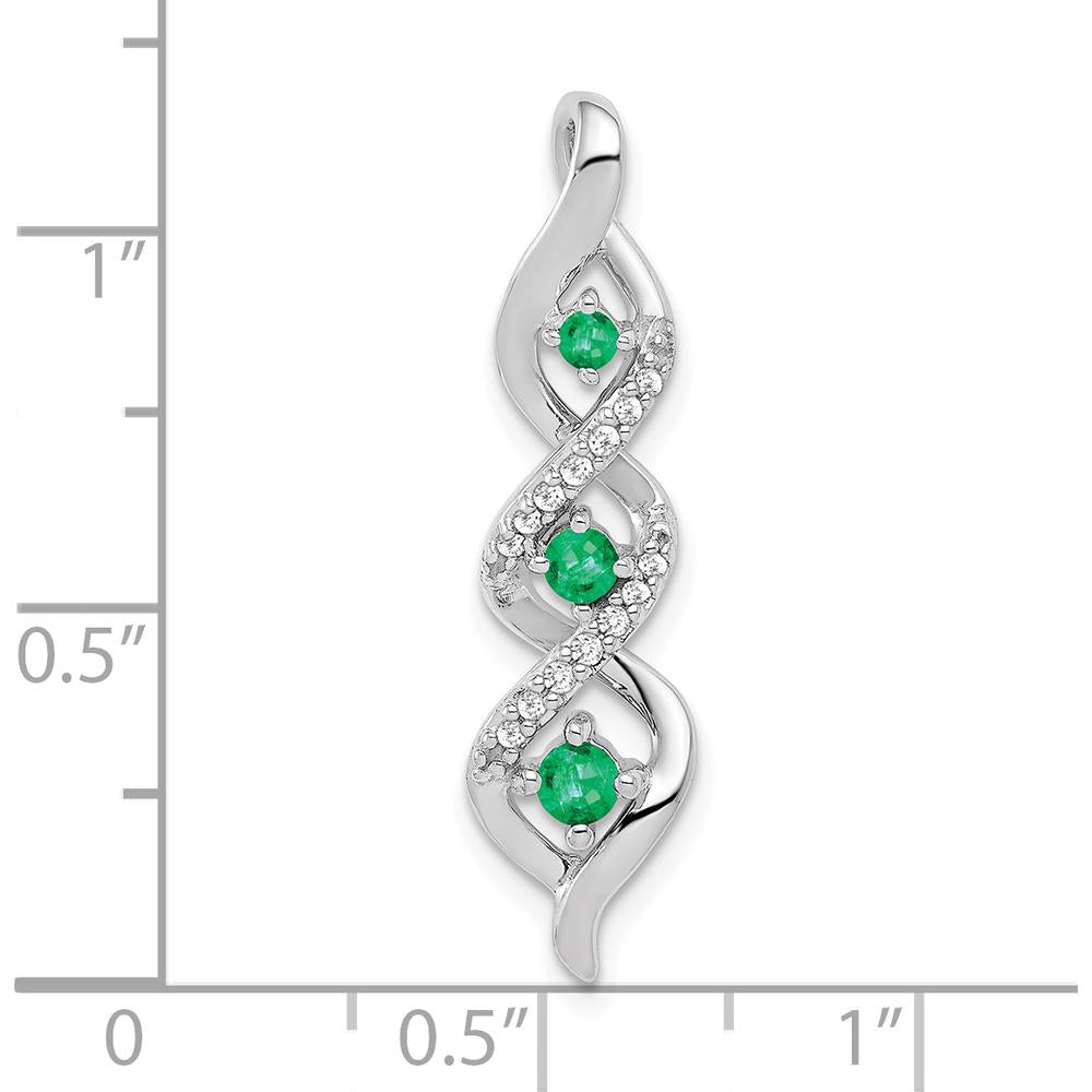 10K White Gold 3-Stone Twisted Pendant with Round Emeralds and Diamonds - 0.21 Carat Total Emerald Weight, 0.011 Carat Total Diamond Weight by Lumare Gioia