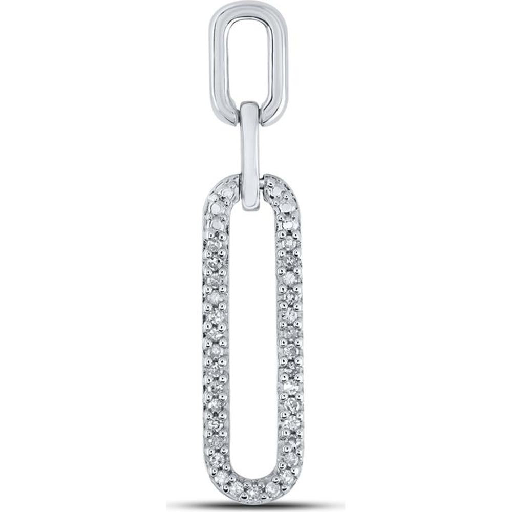 10K White Gold 30.4mm Oblong Pendant with Prong-Set Round Diamonds - 0.12 Carat Total Diamond Weight