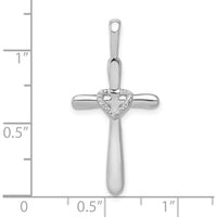 10K White Gold 30.5mm Cross Pendant with Diamond-Accented Heart - 0.10 Carat Total Diamond Weight by Oro Pregiato