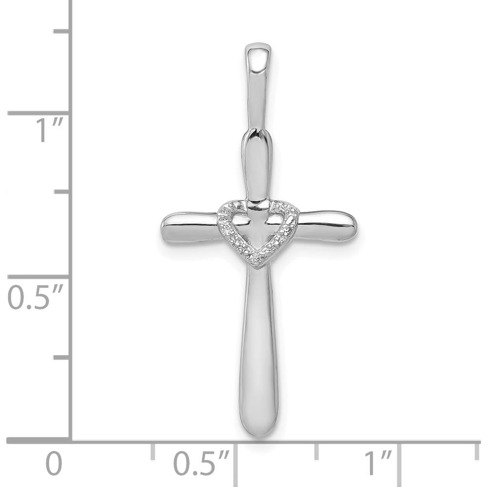 10K White Gold 30.5mm Cross Pendant with Diamond-Accented Heart - 0.10 Carat Total Diamond Weight by Oro Pregiato