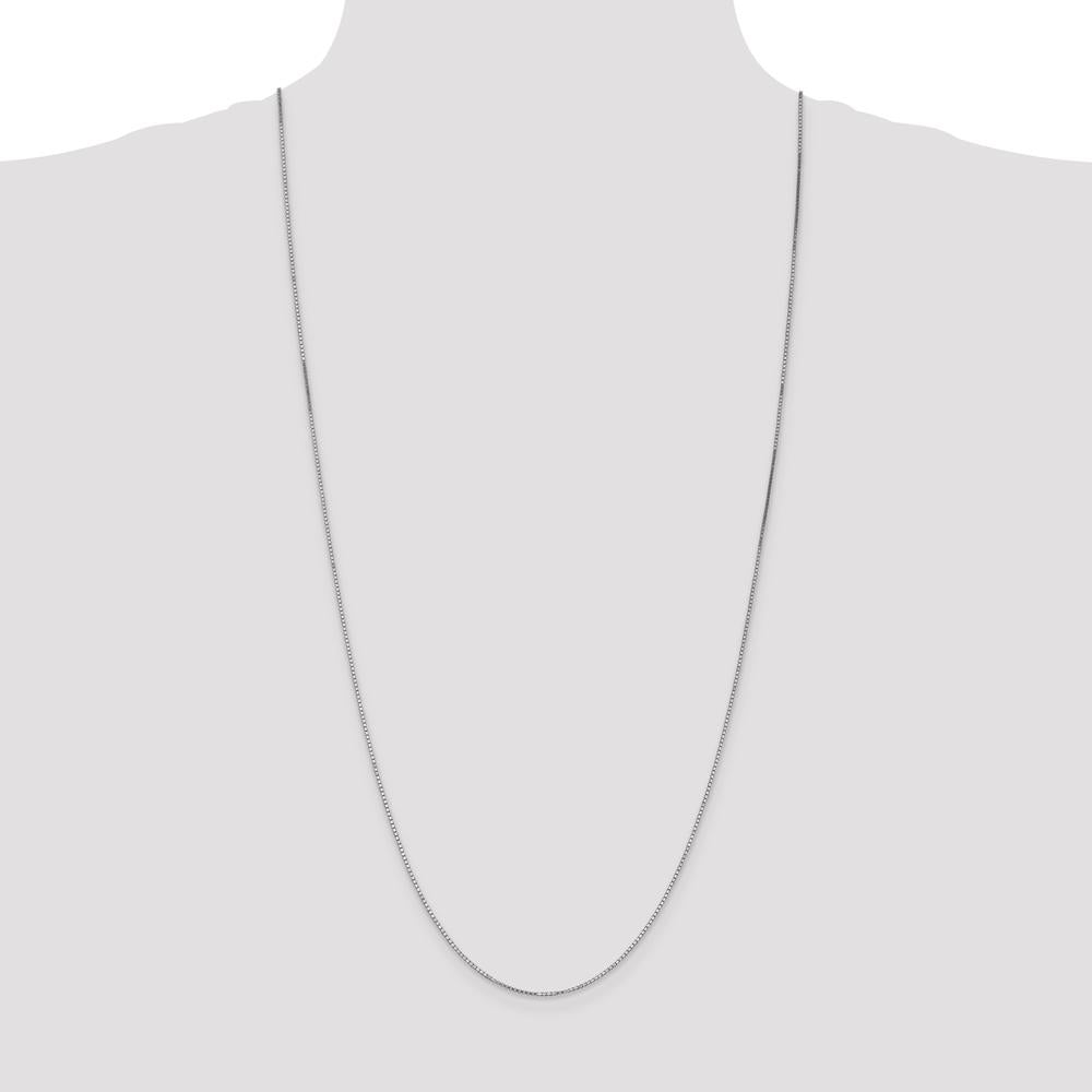 10K White Gold 30" Box Chain Necklace with Polished Finish and Rhodium Plating