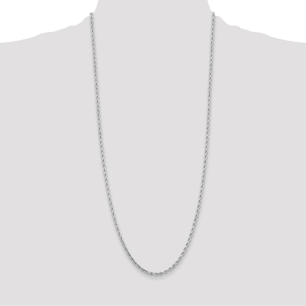10K White Gold 30" Diamond-Cut Rope Chain Necklace with Lobster Clasp - 3.25mm Width