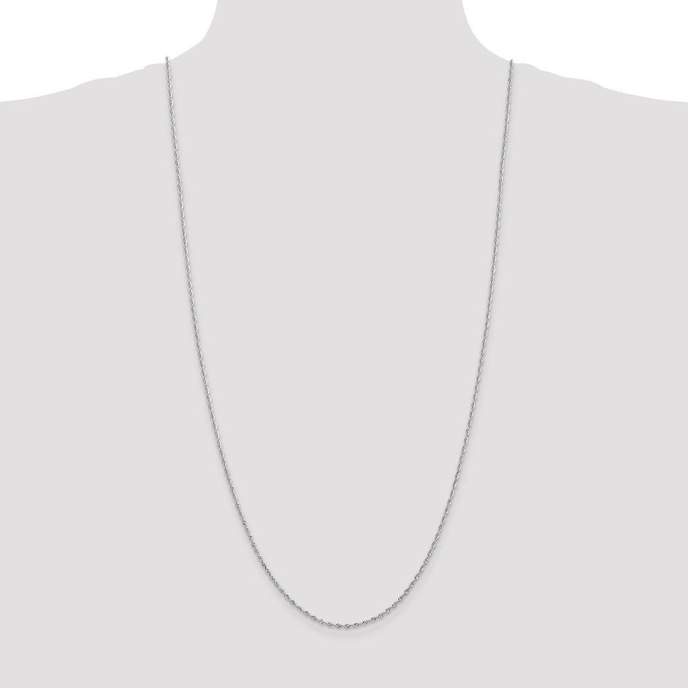 10K White Gold 30" Diamond-Cut Rope Chain Necklace with Lobster Clasp - Rhodium Plated Finish