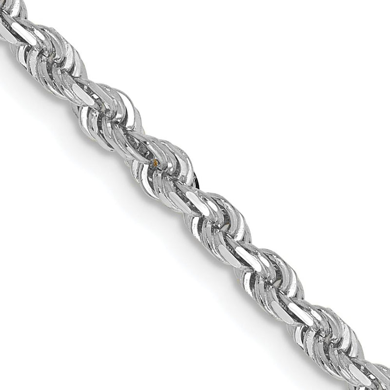 10K White Gold 30" Diamond-Cut Rope Chain with Lobster Clasp - 3mm Width