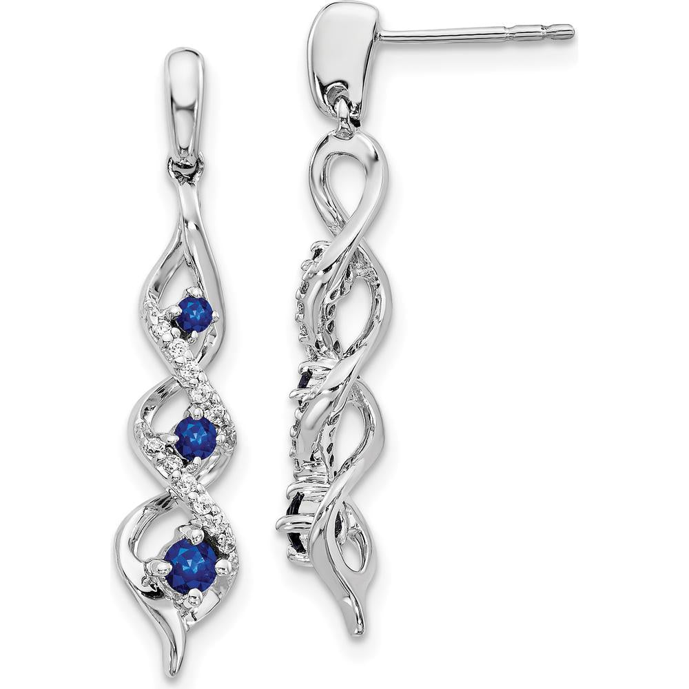 10K White Gold 30mm Drop Earrings with 3 Round Sapphires and 24 Round Diamonds - 0.26 Carat Total Gem Weight by Monteluci Fine Jewelry