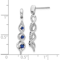 10K White Gold 30mm Drop Earrings with 3 Round Sapphires and 24 Round Diamonds - 0.26 Carat Total Gem Weight by Monteluci Fine Jewelry