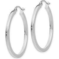 10K White Gold 30mm Square Tube Hoop Earrings - Rhodium Plated