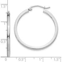 10K White Gold 30mm Square Tube Hoop Earrings - Rhodium Plated