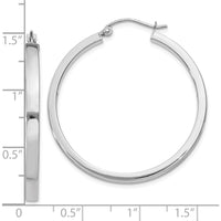 10K White Gold 34mm Rectangle Tube Hoop Earrings with Rhodium Plating