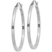 10K White Gold 35mm Square Tube Hoop Earrings with Polished Finish - Rhodium Plated