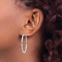 10K White Gold 35mm Square Tube Hoop Earrings with Polished Finish - Rhodium Plated