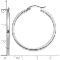 10K White Gold 35mm Square Tube Hoop Earrings with Polished Finish - Rhodium Plated