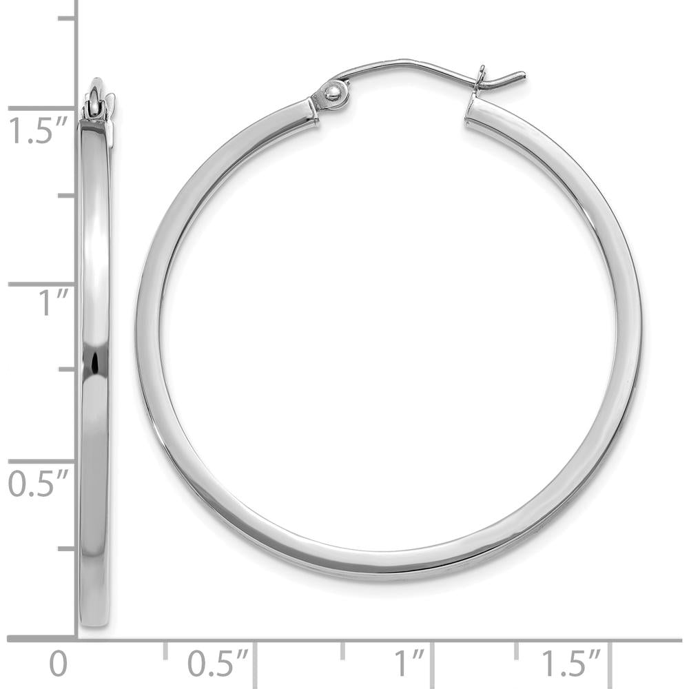 10K White Gold 35mm Square Tube Hoop Earrings with Polished Finish - Rhodium Plated