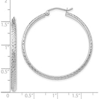 10K White Gold 37mm Diamond-Cut Hollow Hoop Earrings with Polished Finish