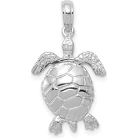 10K White Gold 3D Moveable Turtle Pendant - Rhodium Plated