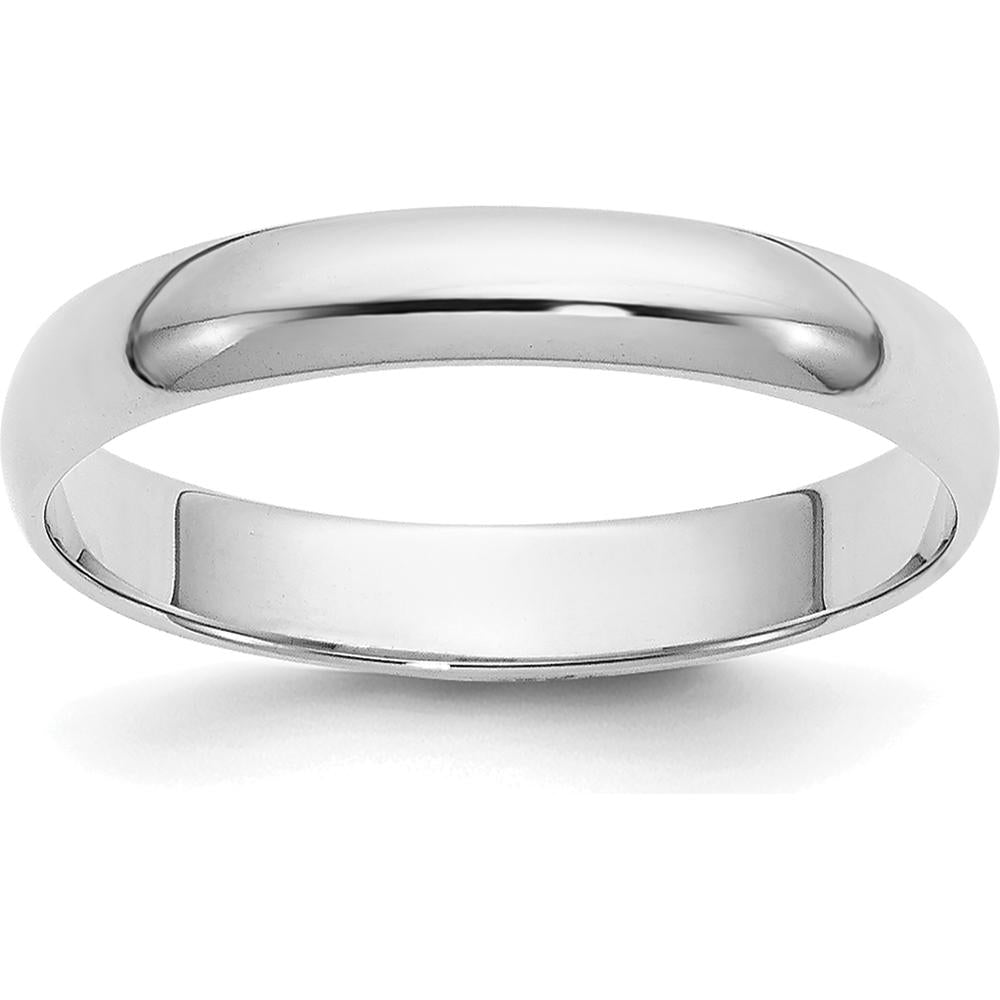 10K White Gold 3mm Half Round Wedding Band - Polished Finish, Engravable