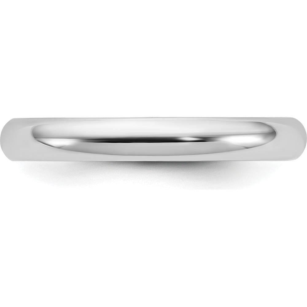 10K White Gold 3mm Half Round Wedding Band - Polished Finish, Engravable