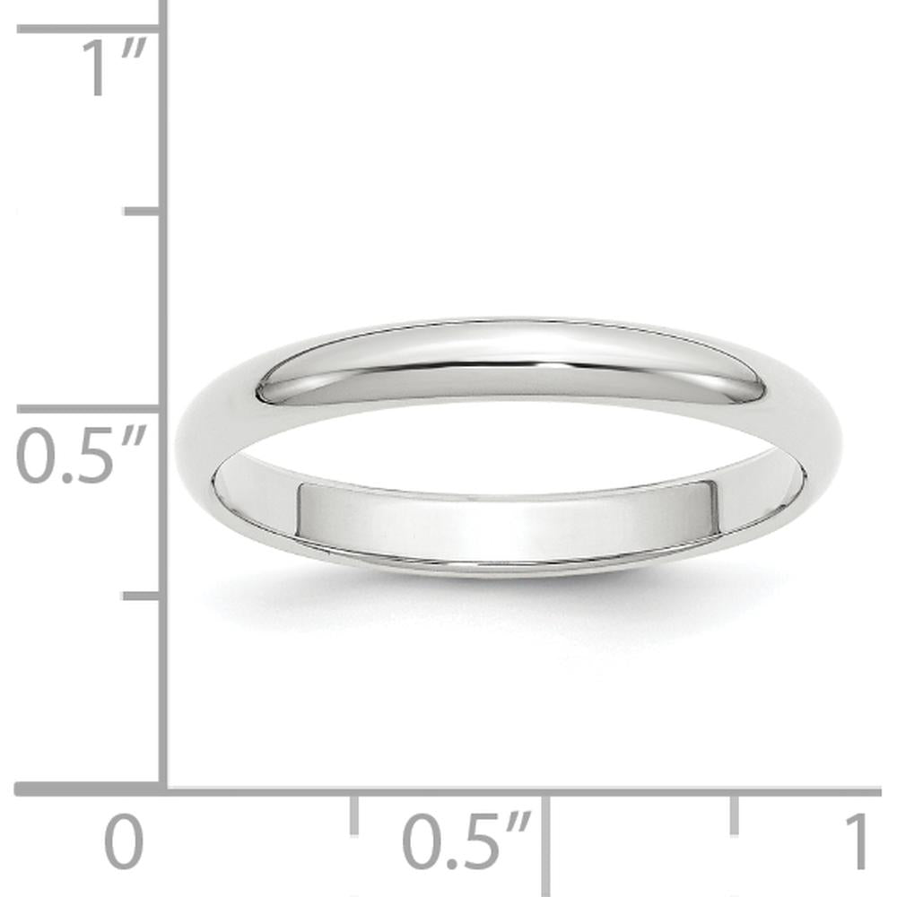 10K White Gold 3mm Half Round Wedding Band - Size 12.5