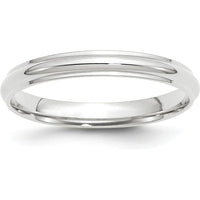 10K White Gold 3mm Half Round Wedding Band with Ridged Edge - Size 7