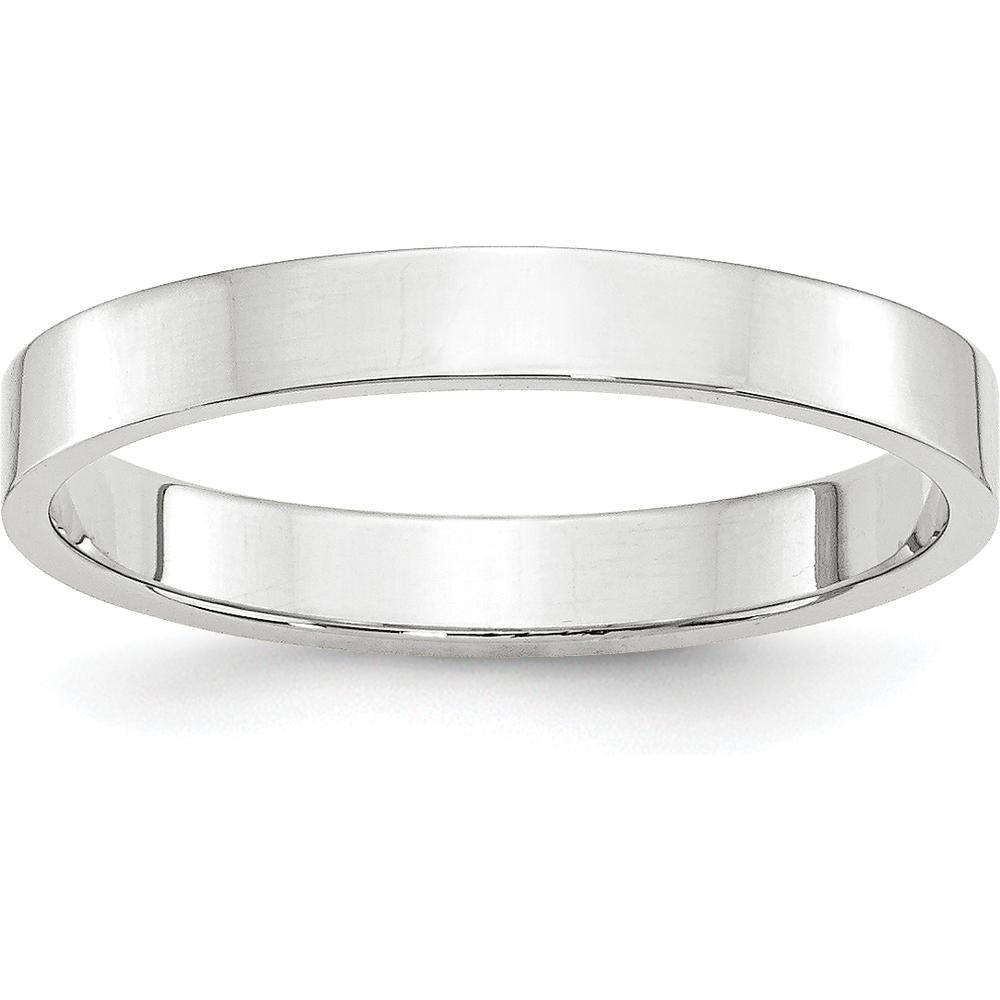 10K White Gold 3mm Lightweight Flat Wedding Band - Size 4, Engravable