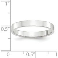 10K White Gold 3mm Lightweight Flat Wedding Band - Size 4, Engravable