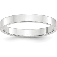 10K White Gold 3mm Lightweight Flat Wedding Band - Size 7.5