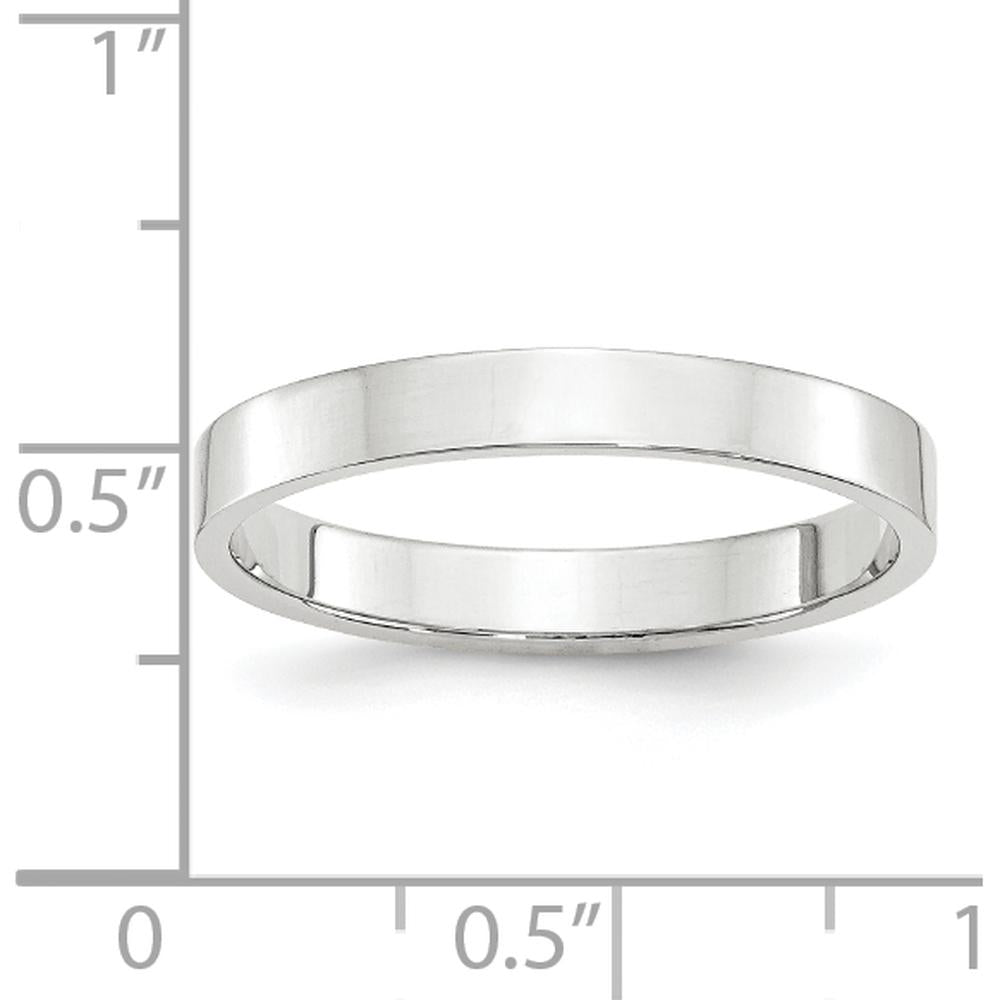 10K White Gold 3mm Lightweight Flat Wedding Band - Size 7.5