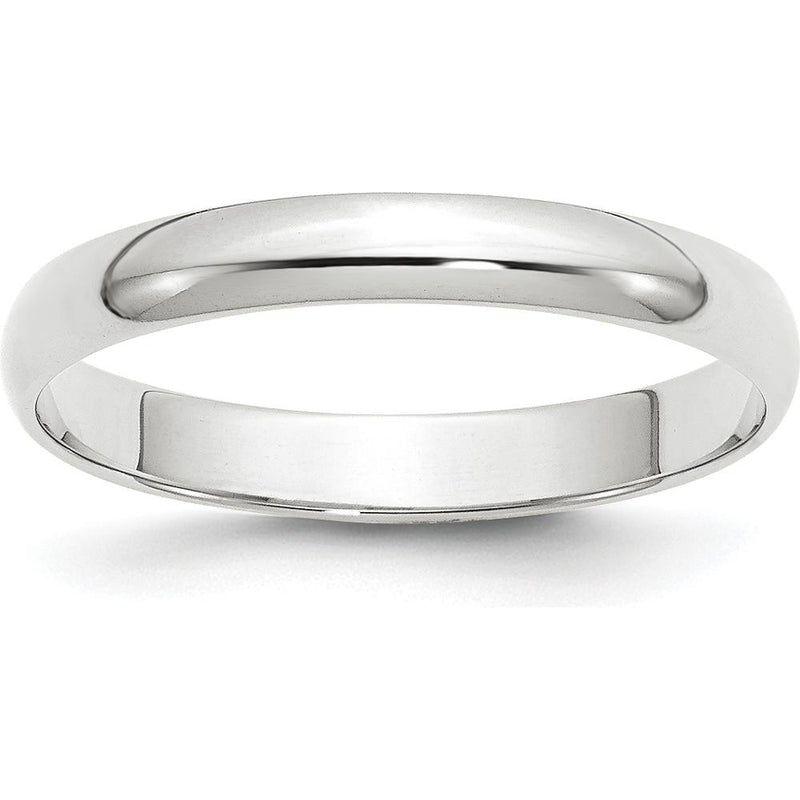 10K White Gold 3mm Lightweight Half Round Wedding Band - Size 7.5