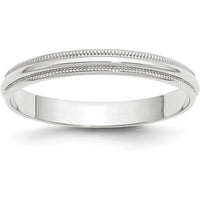 10K White Gold 3mm Lightweight Milgrain Half Round Wedding Band - Size 10