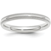 10K White Gold 3mm Milgrain Comfort Fit Wedding Band - Size 5