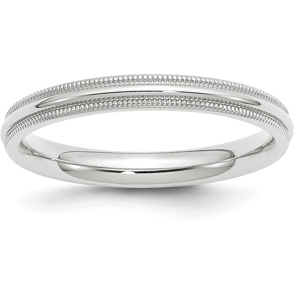 10K White Gold 3mm Milgrain Comfort Fit Wedding Band - Size 5