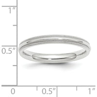 10K White Gold 3mm Milgrain Comfort Fit Wedding Band - Size 5