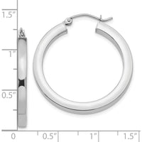 10K White Gold 3mm Polished Square Tube Hoop Earrings - 30mm Length