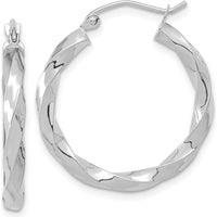 10K White Gold 3mm Twisted Hoop Earrings - Polished Finish