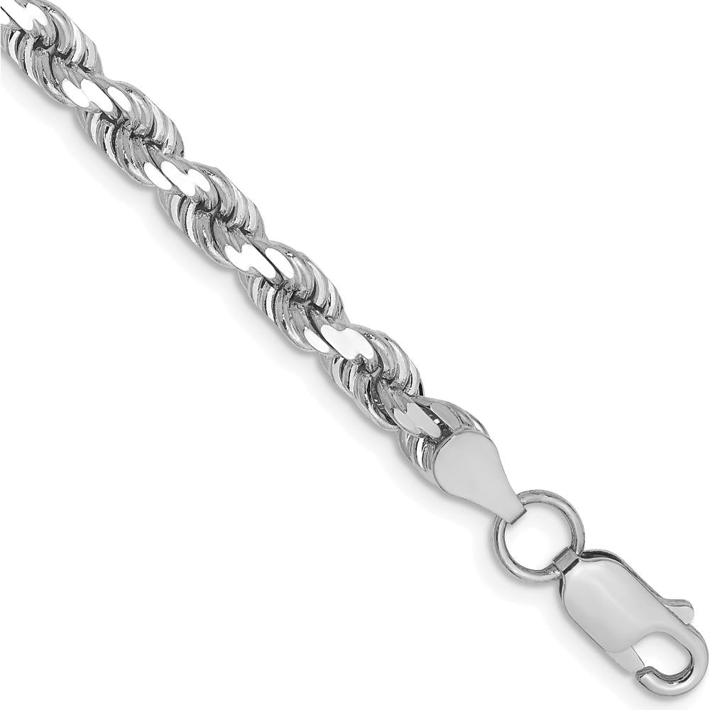 10K White Gold 4.5mm Diamond-Cut Rope Chain Bracelet with Polished Finish and Lobster Clasp - Handcrafted Luxury