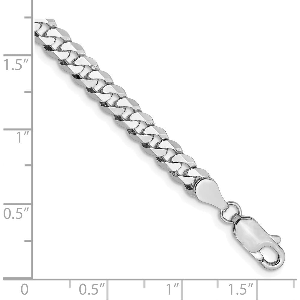 10K White Gold 4.75mm Flat Beveled Curb Chain Bracelet - 7" Length