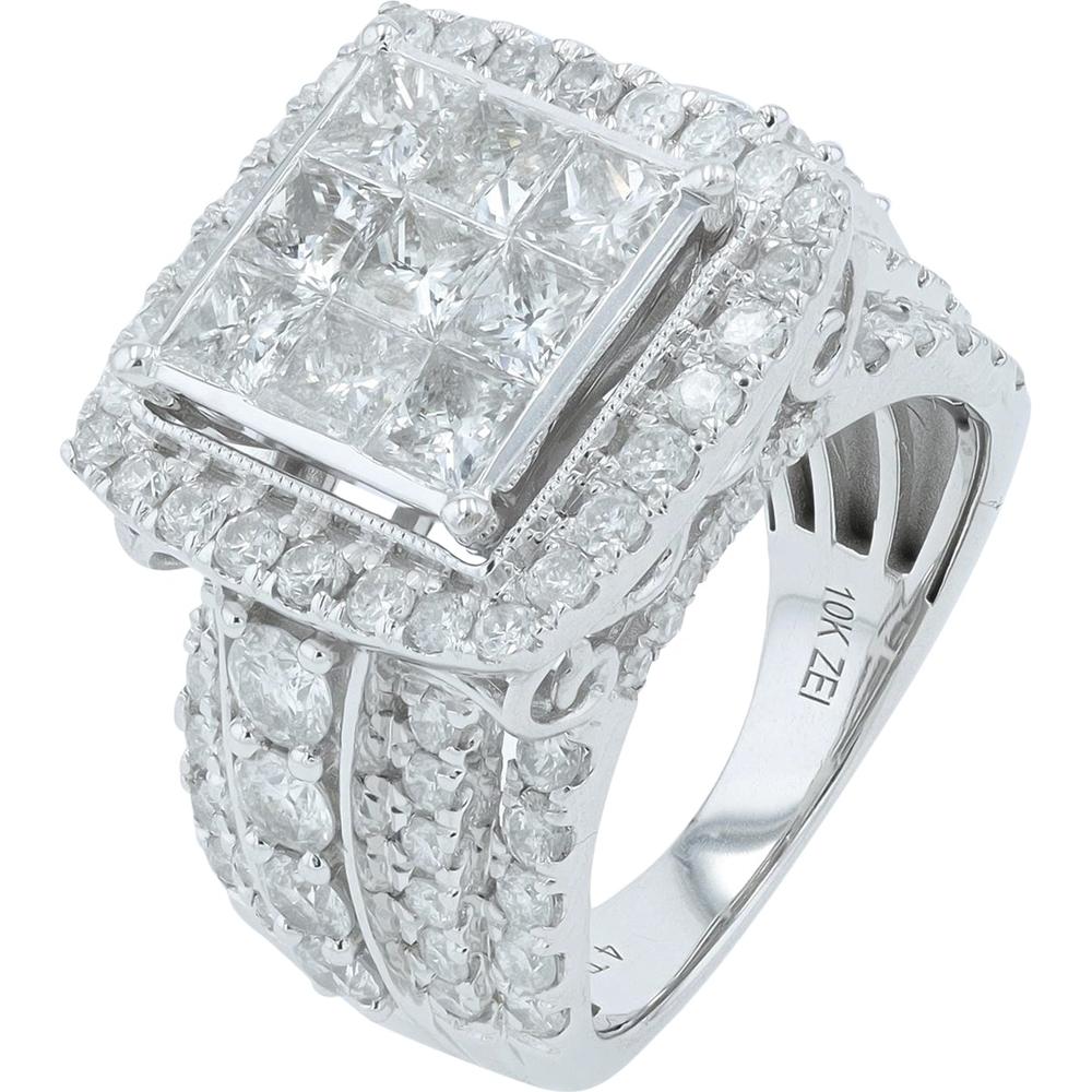 10K White Gold 4 Carat Diamond Cluster Statement Ring