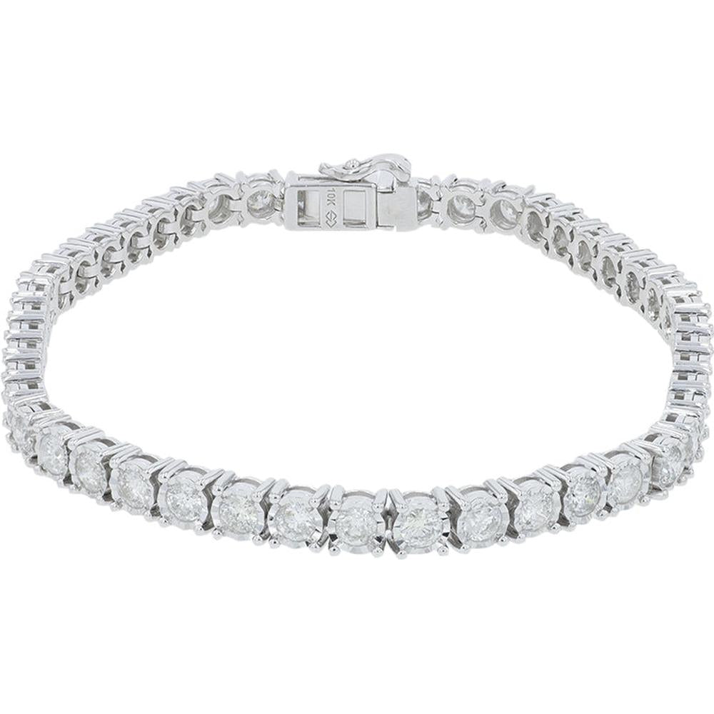 10K White Gold 4 Carat Prong - Set Round Diamond Tennis Bracelet