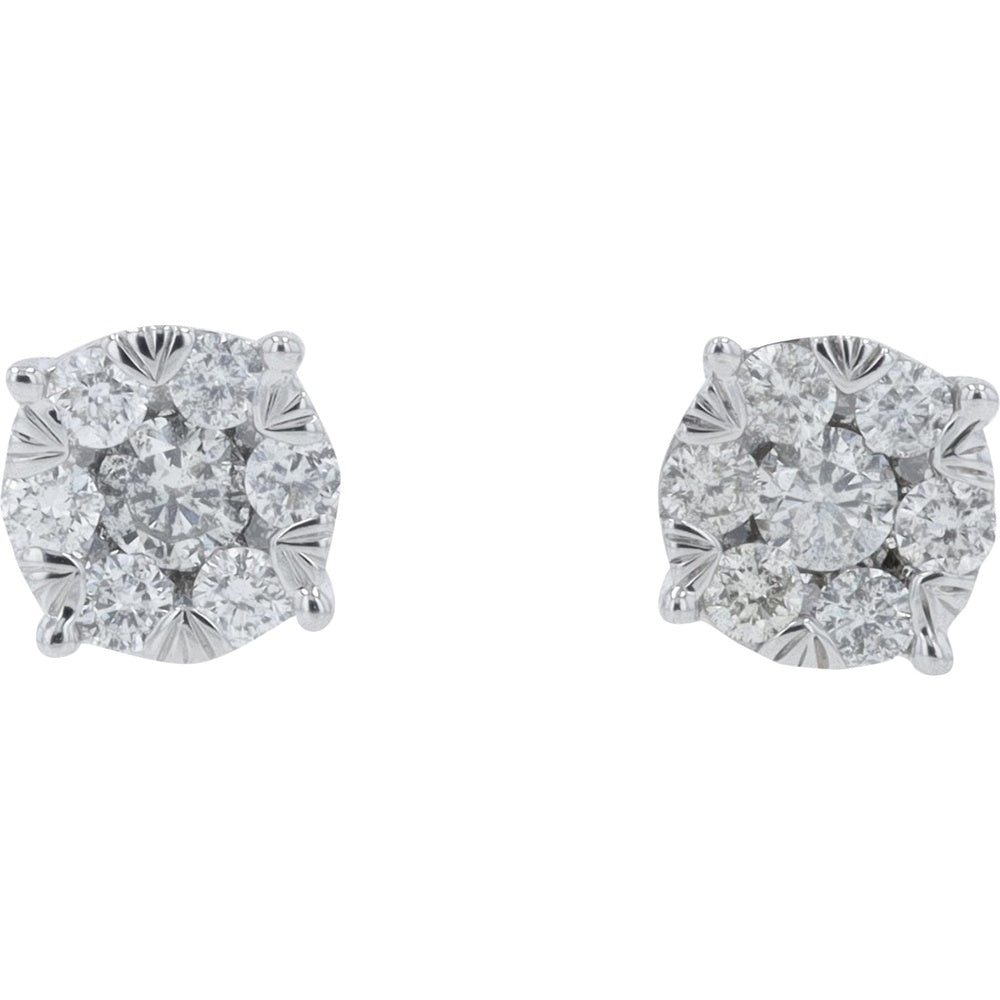 10K White Gold 4-Prong Set Round Diamond Stud Earrings - 0.50 Carat Total Diamond Weight