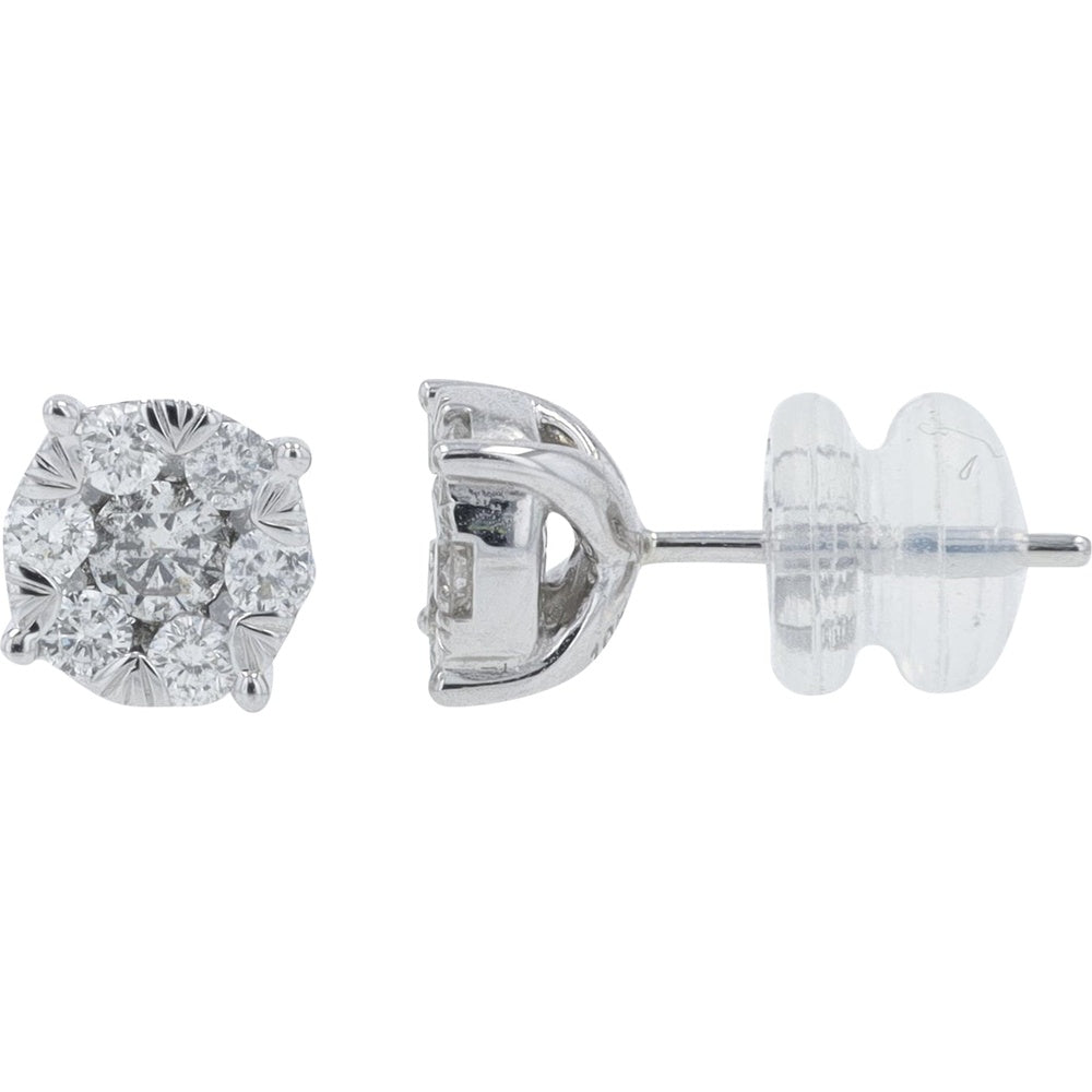 10K White Gold 4-Prong Set Round Diamond Stud Earrings - 0.50 Carat Total Diamond Weight