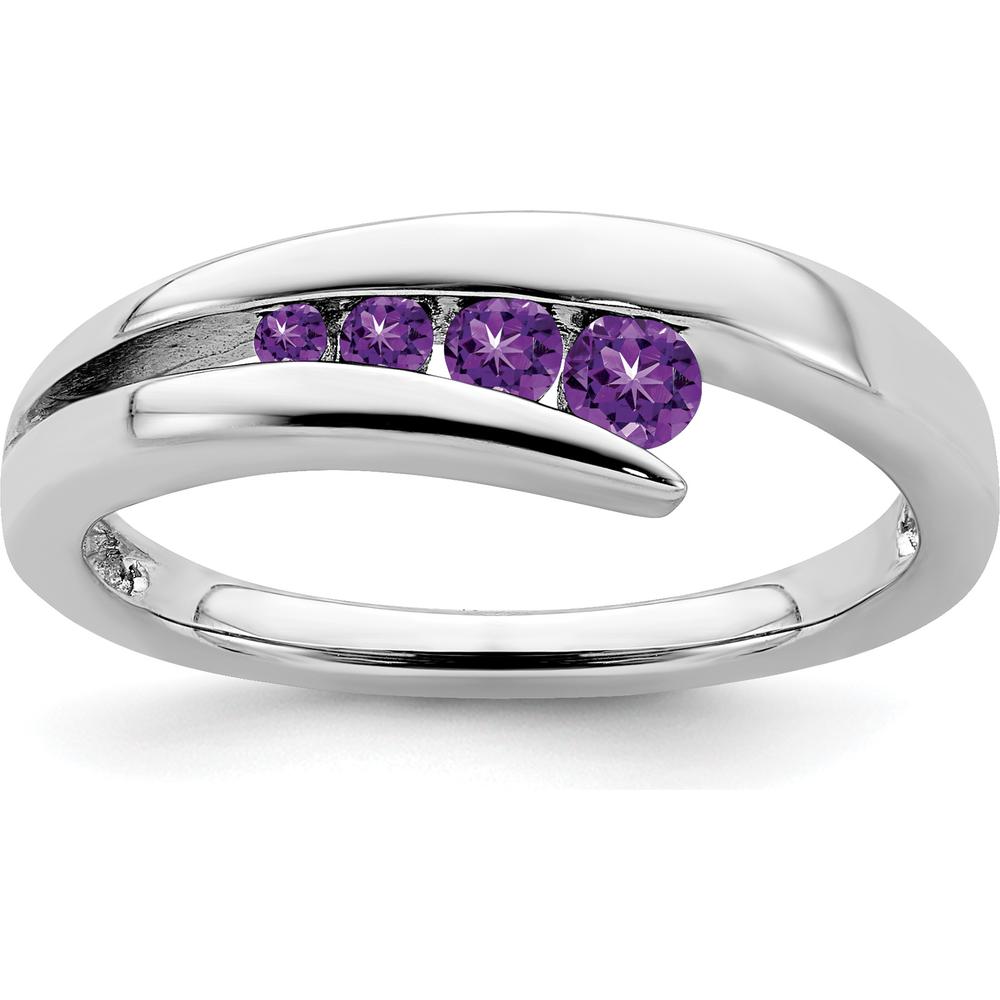 10K White Gold 4-Stone Amethyst Ring with Round-Cut Natural Amethyst Stones - 0.24 Carat Total Gem Weight by 0