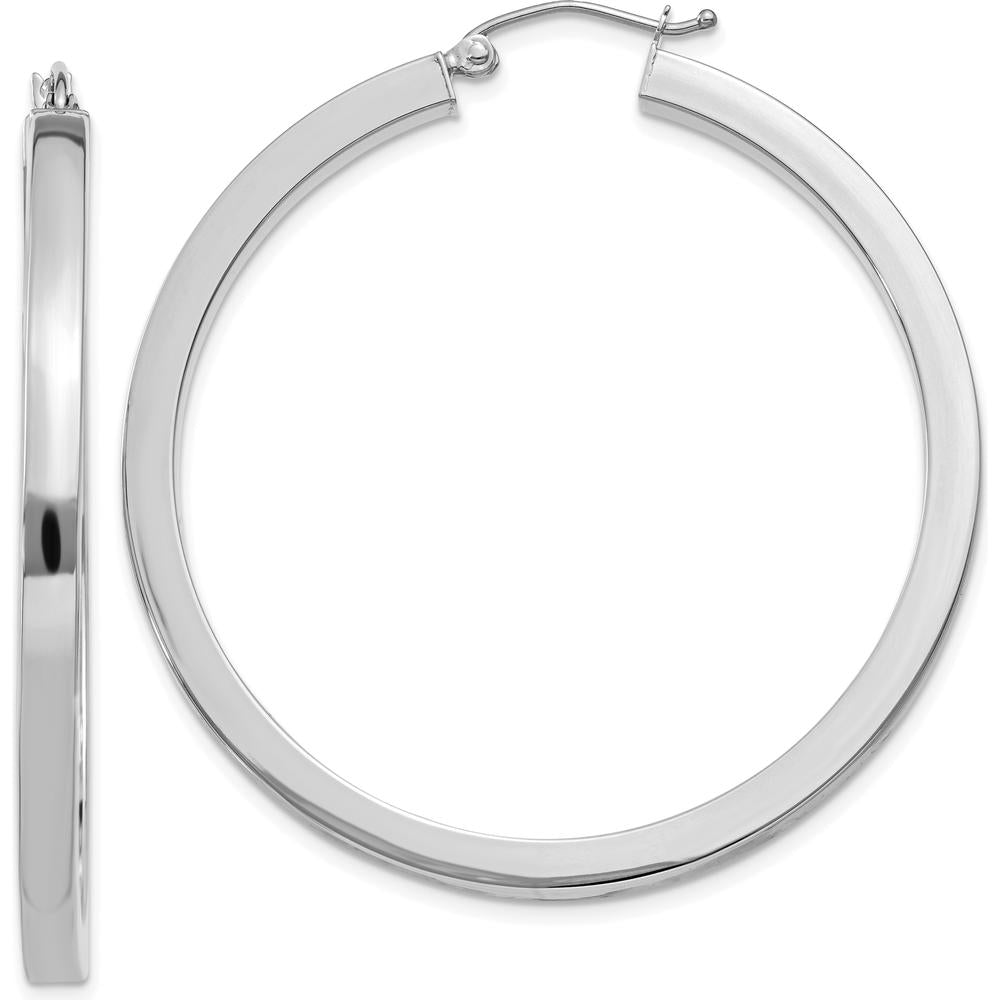 10K White Gold 45mm Polished Square Tube Hoop Earrings