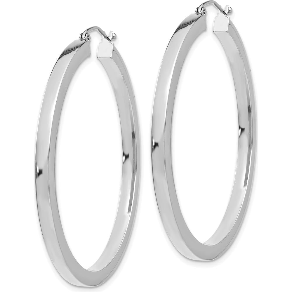 10K White Gold 45mm Polished Square Tube Hoop Earrings