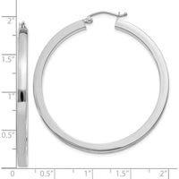 10K White Gold 45mm Polished Square Tube Hoop Earrings