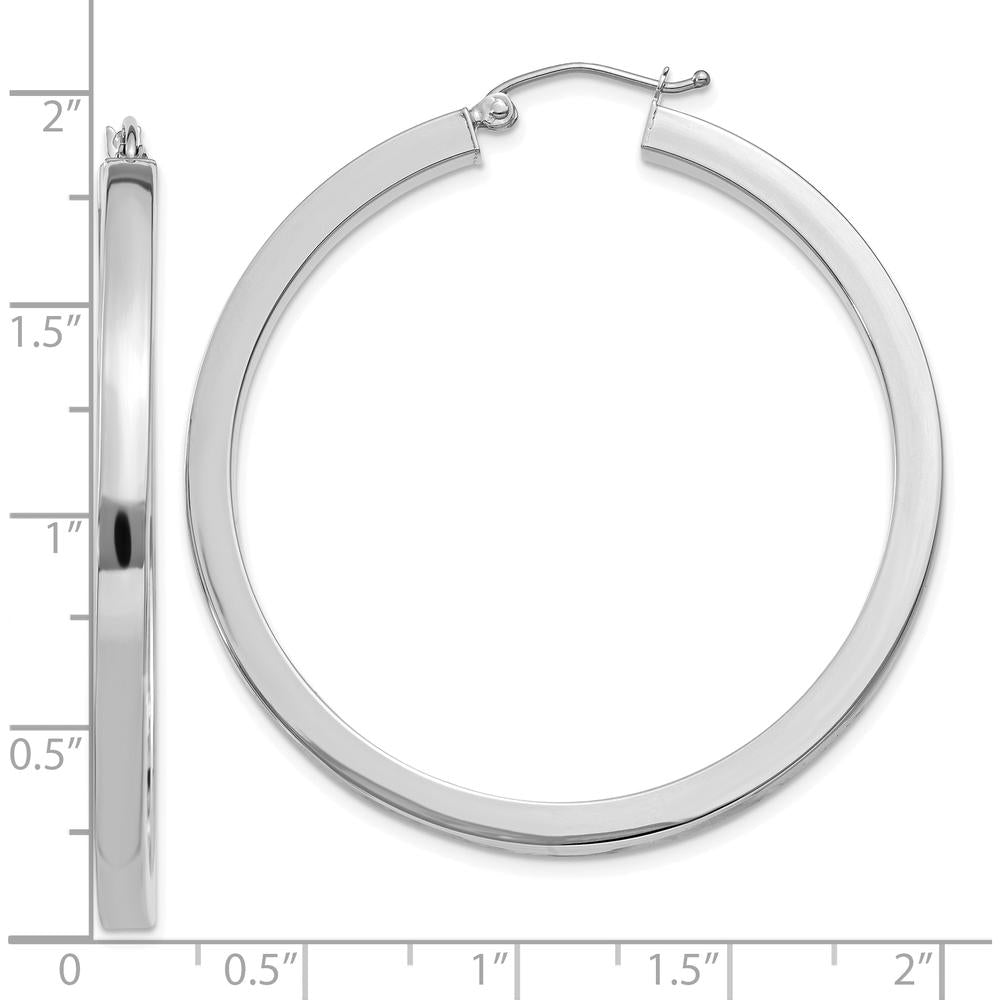 10K White Gold 45mm Polished Square Tube Hoop Earrings