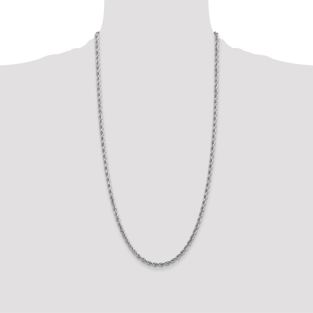 10K White Gold 4mm Diamond-cut Rope Chain Necklace - 28"