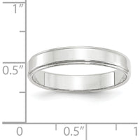 10K White Gold 4mm Flat Wedding Band with Step Edge and Rhodium Plating - Size 5.5