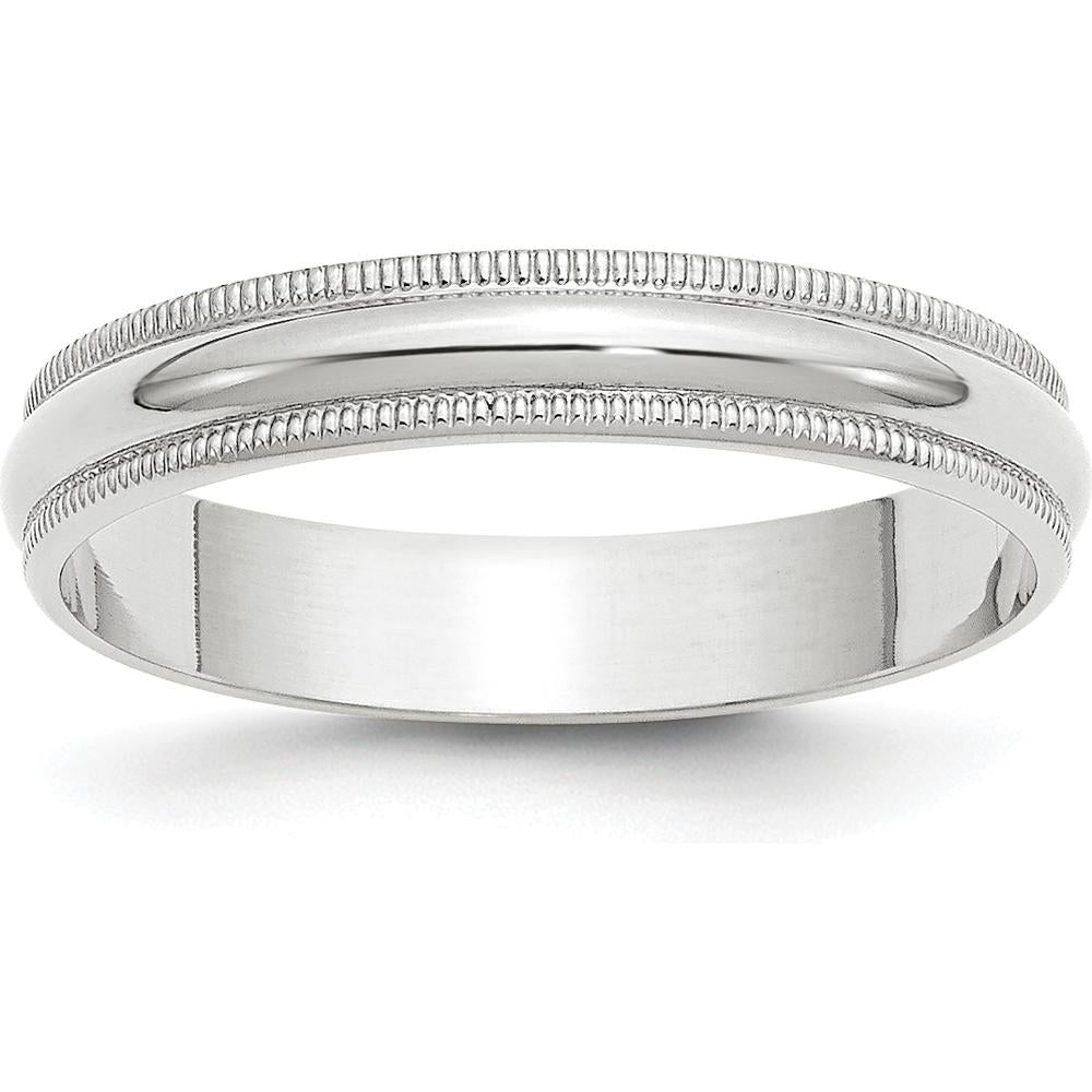 10K White Gold 4mm Lightweight Milgrain Half Round Wedding Band Size 5