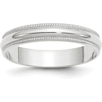 10K White Gold 4mm Milgrain Half Round Wedding Band - Size 14